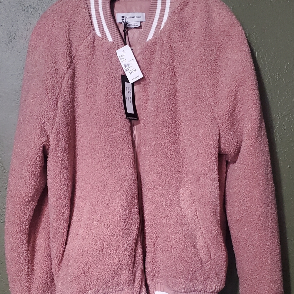 NWT Fleece Teddy College Jacket Standard Issue Dusty Rose